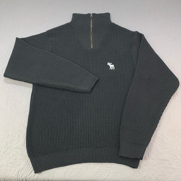 Knitwear Sweater Mens‎ Large Knit Black Mock Neck 1/4 Zip Waffle Knit Pullover - Picture 1 of 8